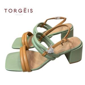 New TORGEIS Palm Women's Green Tan Slingback Adjustable Sandals 10